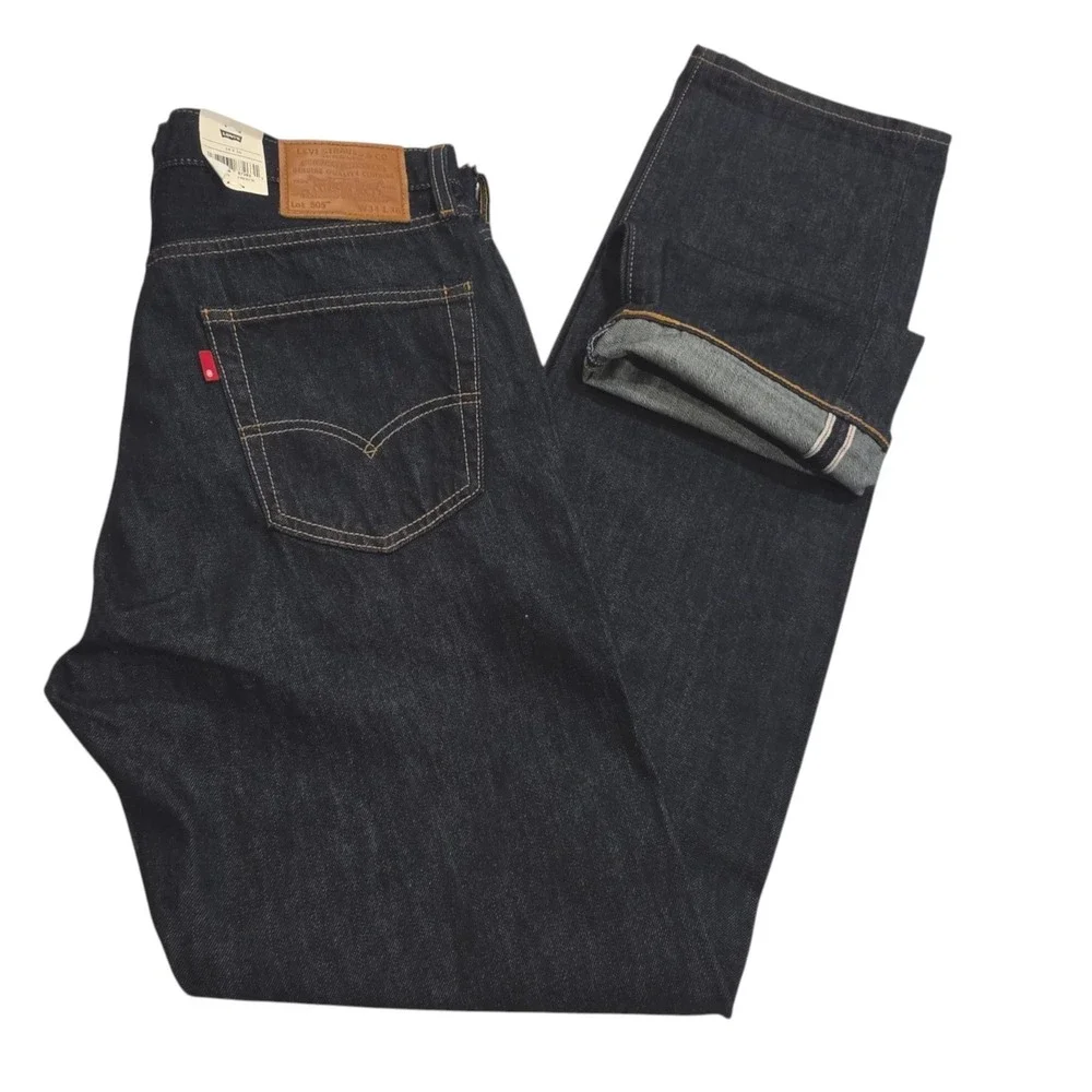Levis Mens Premium 505 Regular Fit Jeans Dark Indigo Selvedge Denim 34x36